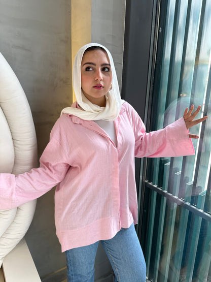Linen Plain Shirt – Baby Pink