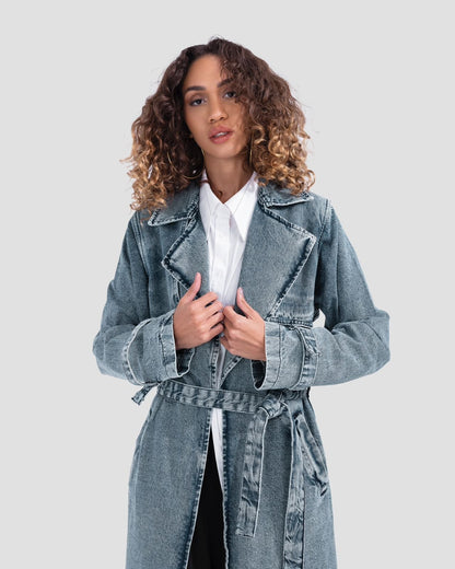 Denim Trench Coat - Blue