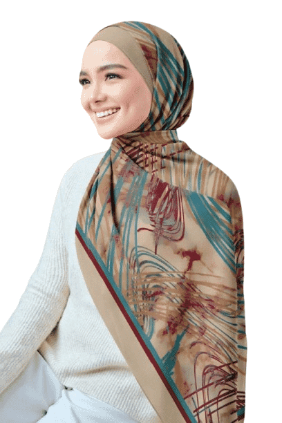 Printed Chiffon Crepe Veil - Beige