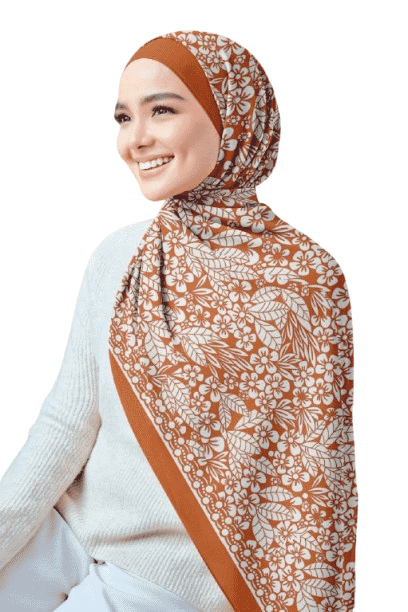 Printed Chiffon Crepe Veil - Orange