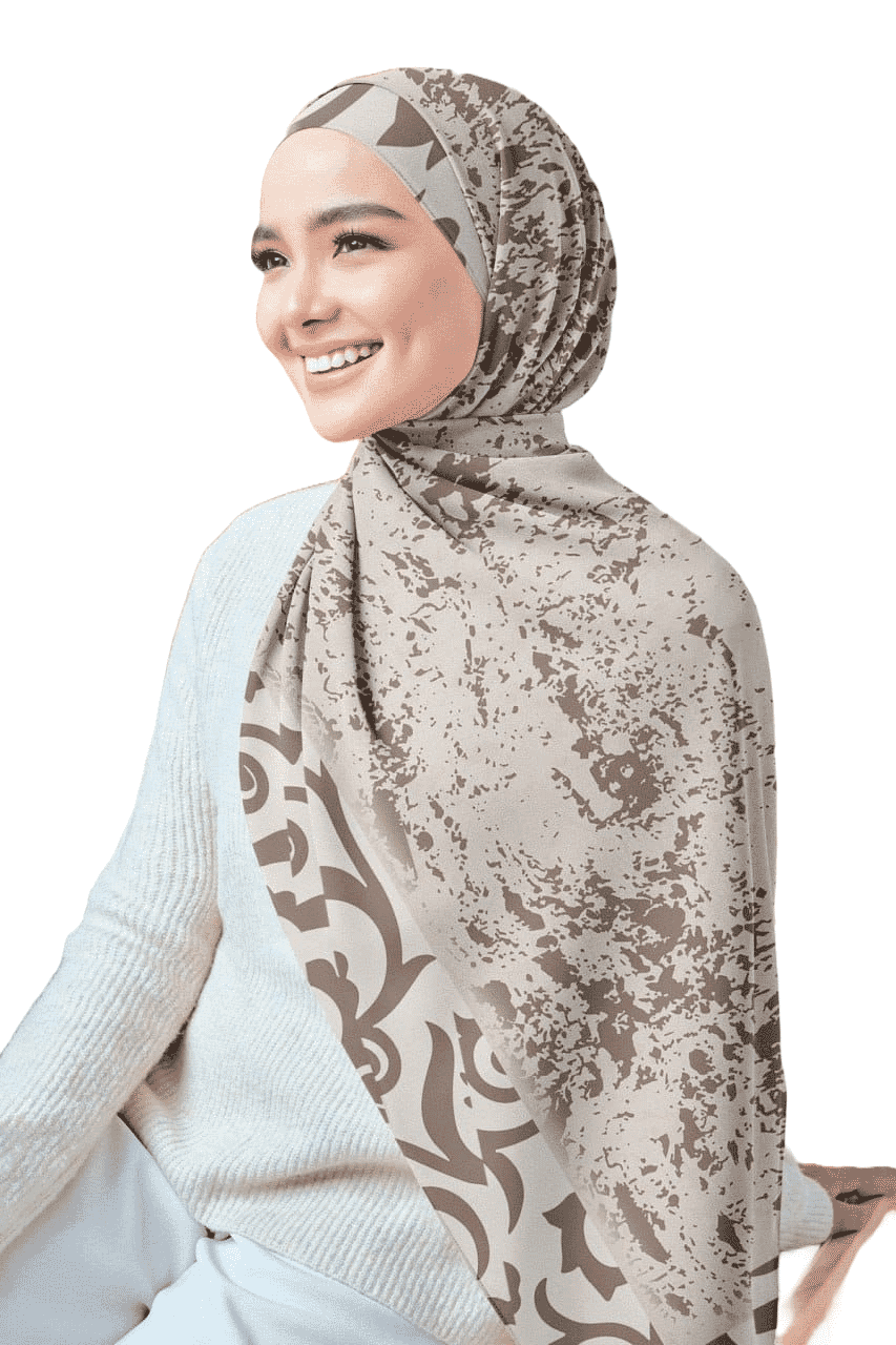 Printed Chiffon Crepe Veil - Beige