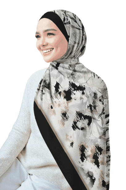 Printed Chiffon Crepe Veil - Black
