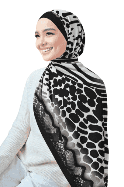 Printed Chiffon Crepe Veil - Black
