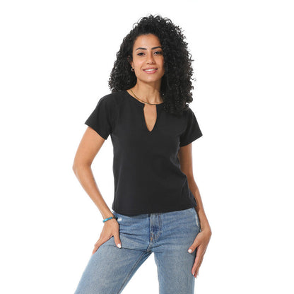Half Sleeves Cotton Crossed T-Shirt - Black
