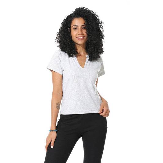 Half Sleeves Cotton Crossed T-Shirt - Chine Grey