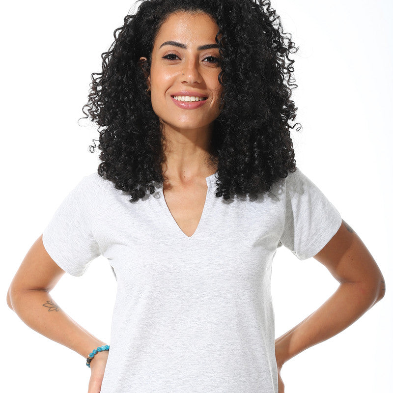 Half Sleeves Cotton Crossed T-Shirt - Chine Grey