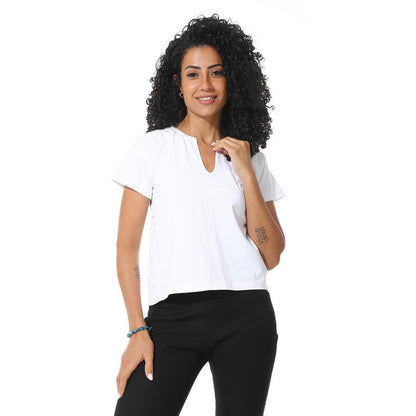 Half Sleeves Cotton Crossed T-Shirt - White