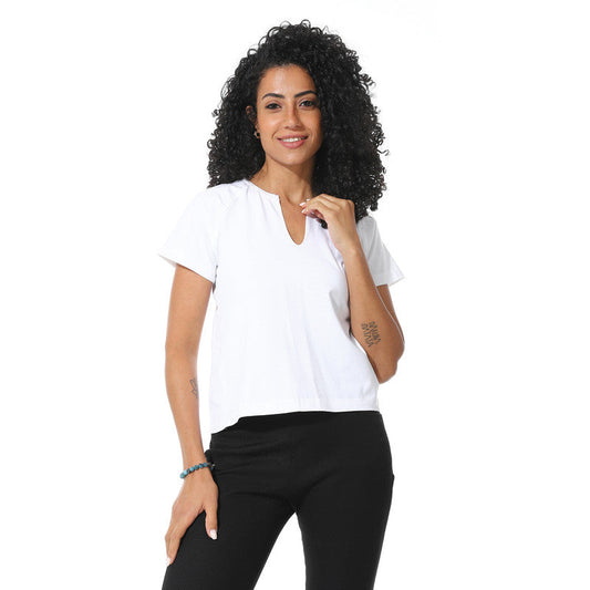 Half Sleeves Cotton Crossed T-Shirt - White