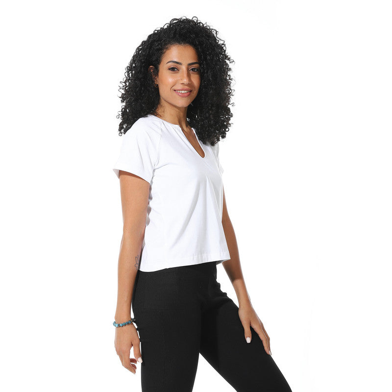 Half Sleeves Cotton Crossed T-Shirt - White