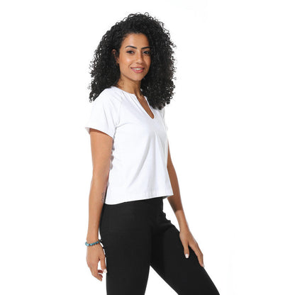 Half Sleeves Cotton Crossed T-Shirt - White