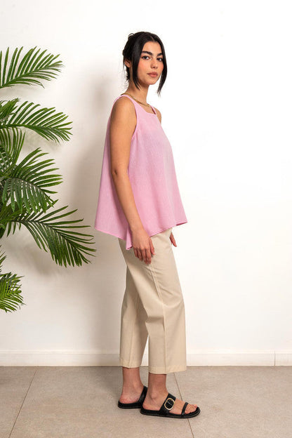 Sleeveless  A-Line Linen Blouse - Pink
