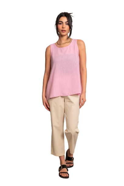 Sleeveless  A-Line Linen Blouse - Pink