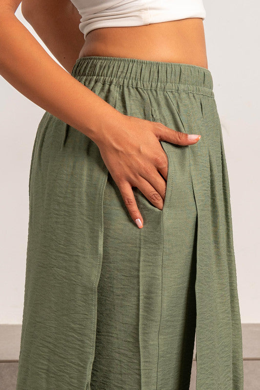 Loose-Fitting Draped Pants - Olive