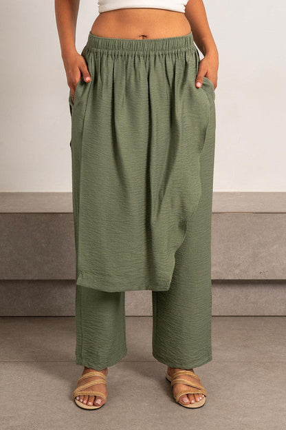 Loose-Fitting Draped Pants - Olive