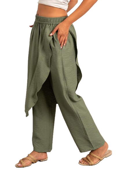 Loose-Fitting Draped Pants - Olive