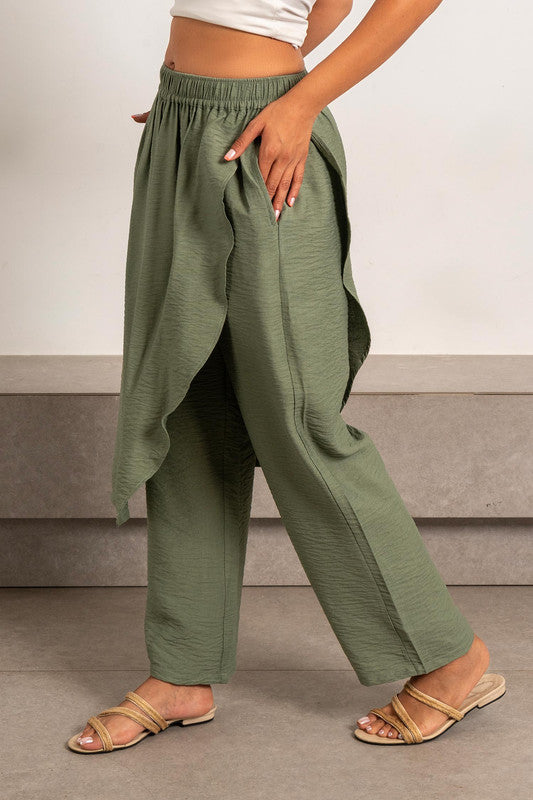 Loose-Fitting Draped Pants - Olive
