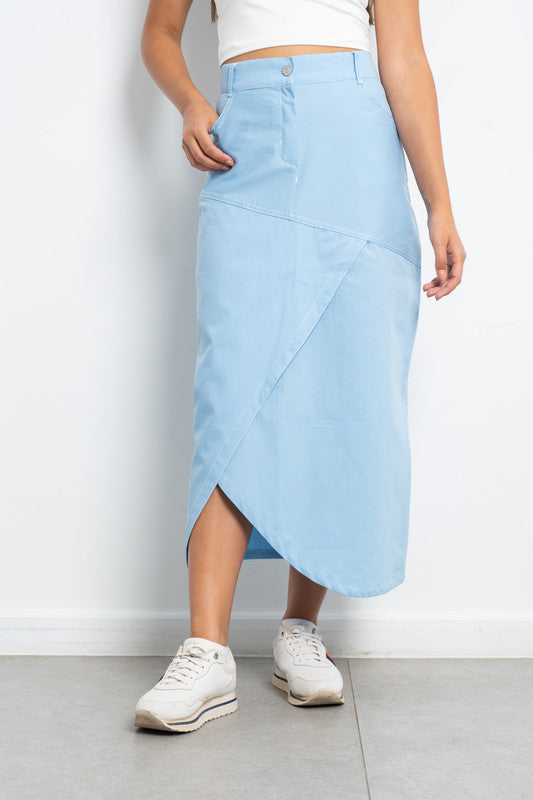 Midi Gabardine Skirt - Baby Blue