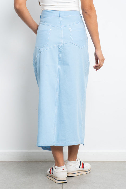 Midi Gabardine Skirt - Baby Blue