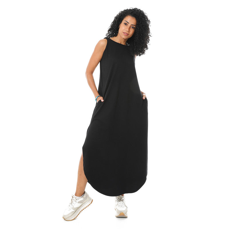 Minimalist Casual Maxi Dress - Black