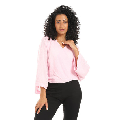 Long Sleeve Lenin Crossed Blouse - Rose