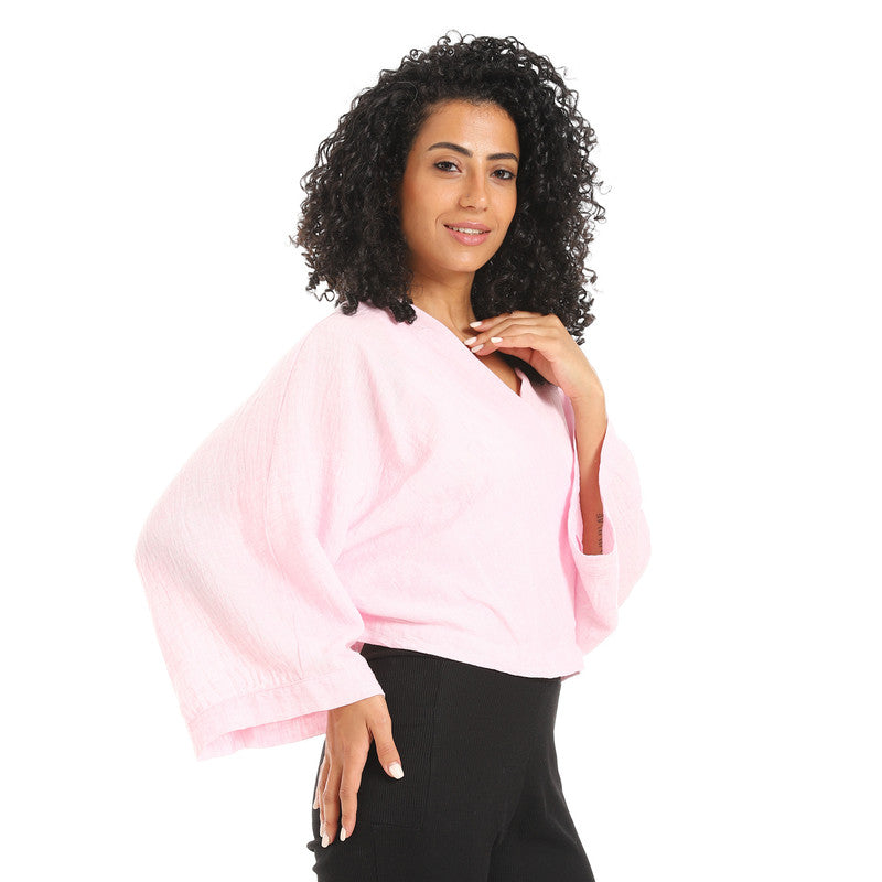 Long Sleeve Lenin Crossed Blouse - Rose