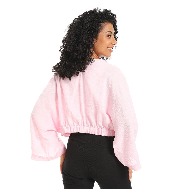 Long Sleeve Lenin Crossed Blouse - Rose