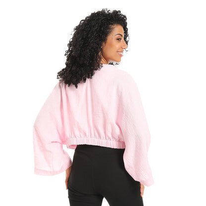 Long Sleeve Lenin Crossed Blouse - Rose