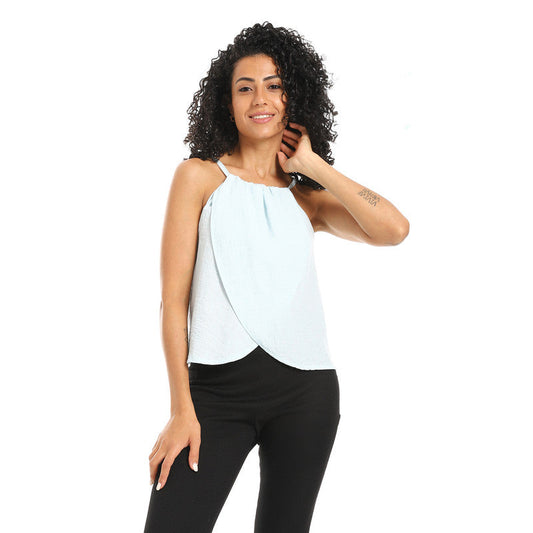 Sleevless Lenin Crossed Blouse - Aque