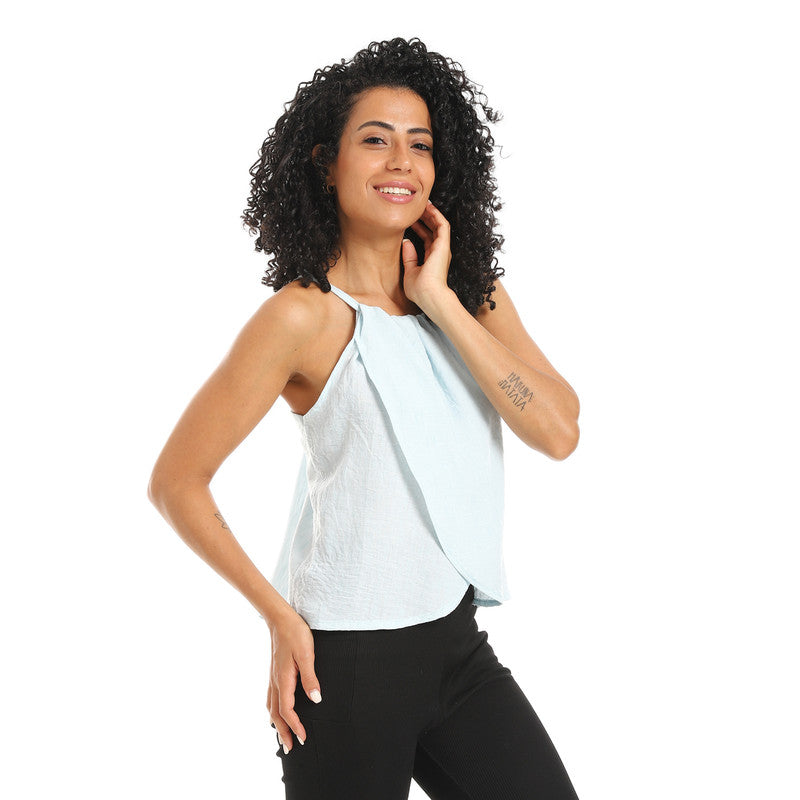 Sleevless Lenin Crossed Blouse - Aque