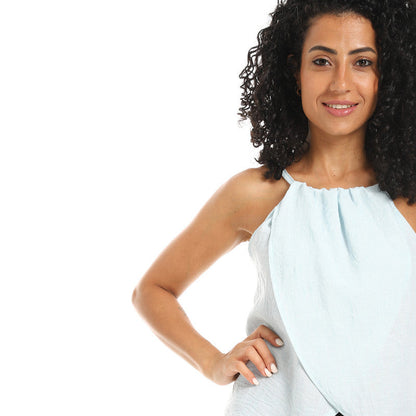 Sleevless Lenin Crossed Blouse - Aque