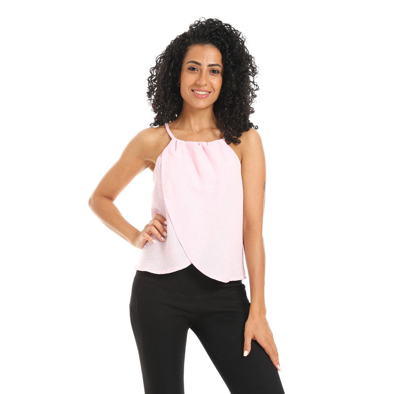 Sleevless Lenin Crossed Blouse - Rose