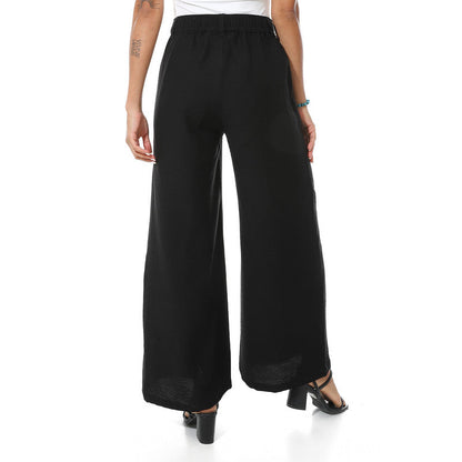 Buttons On One Leg Lenin Pants - Black