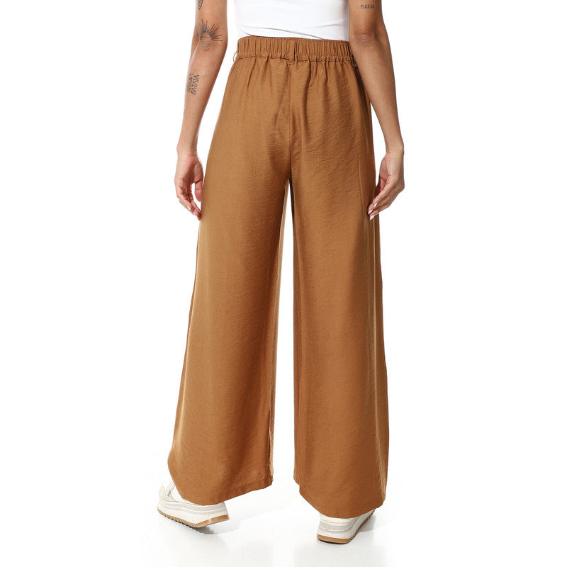 Buttons On One Leg Lenin Pants - Havana