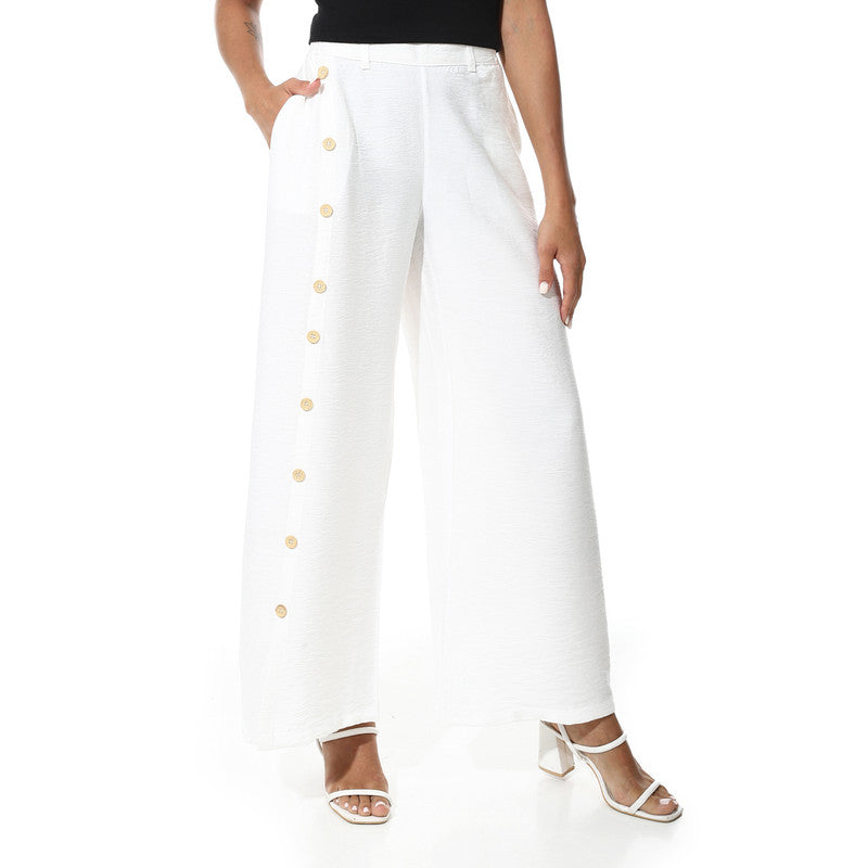 Buttons On One Leg Lenin Pants - Off White
