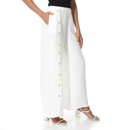 Buttons On One Leg Lenin Pants - Off White