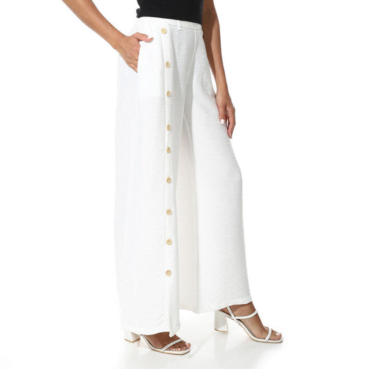 Buttons On One Leg Lenin Pants - Off White