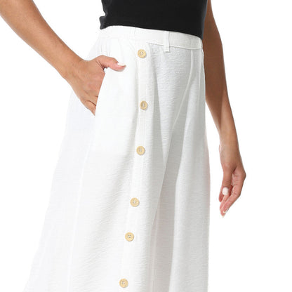 Buttons On One Leg Lenin Pants - Off White