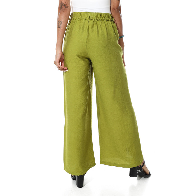 Buttons On One Leg Lenin Pants - Light Olive