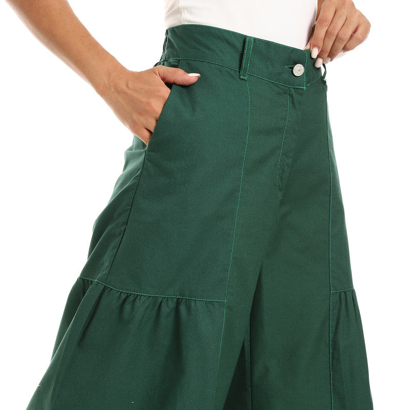 Wide-Leg Tiered Pants - Dark Green