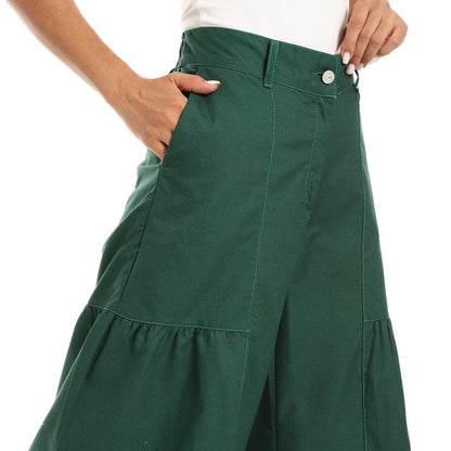 Wide-Leg Tiered Pants - Dark Green