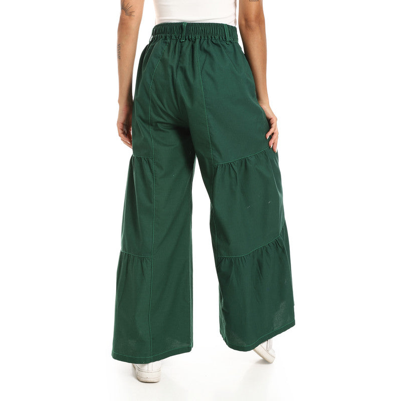 Wide-Leg Tiered Pants - Dark Green