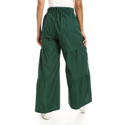 Wide-Leg Tiered Pants - Dark Green