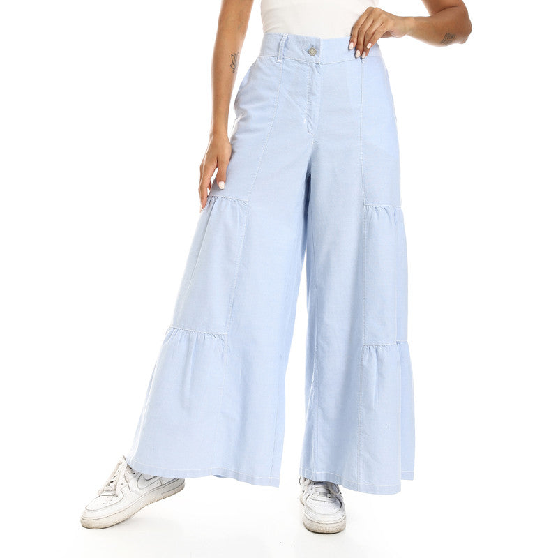 Wide-Leg Tiered Pants - Sky Blue