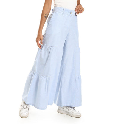 Wide-Leg Tiered Pants - Sky Blue