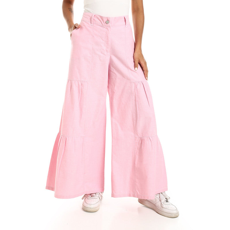 Wide-Leg Tiered Pants - Rose