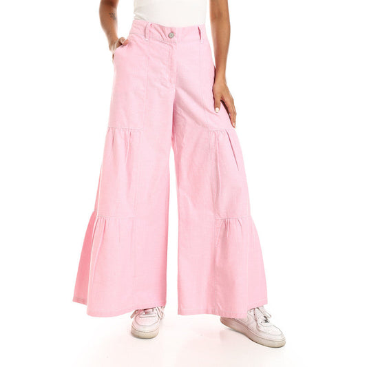 Wide-Leg Tiered Pants - Rose