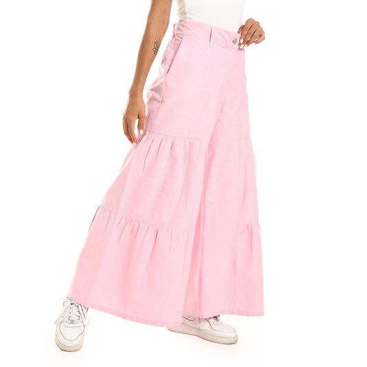 Wide-Leg Tiered Pants - Rose