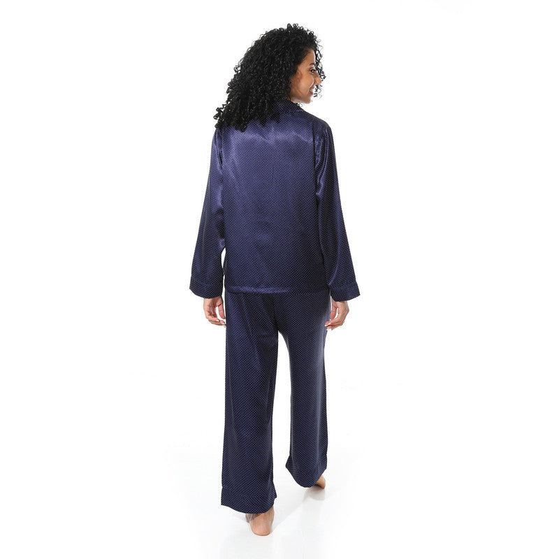 Long Sleeve Satin Pyjama - Navy