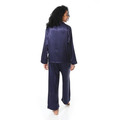 Long Sleeve Satin Pyjama - Navy