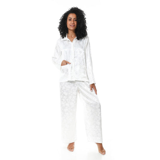 Long Sleeve Satin Pyjama - White